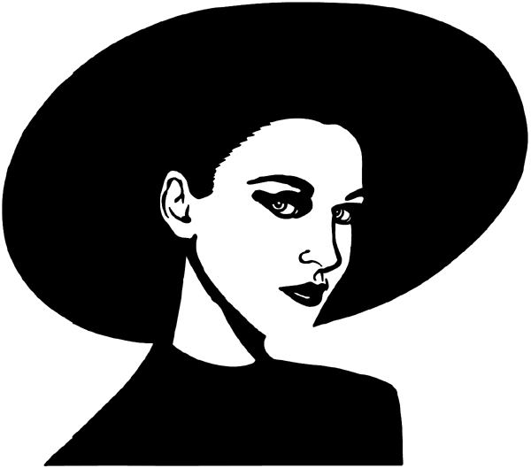 Lady in wide brim hat vinyl sticker. Customize on line. Hats 049-0068
